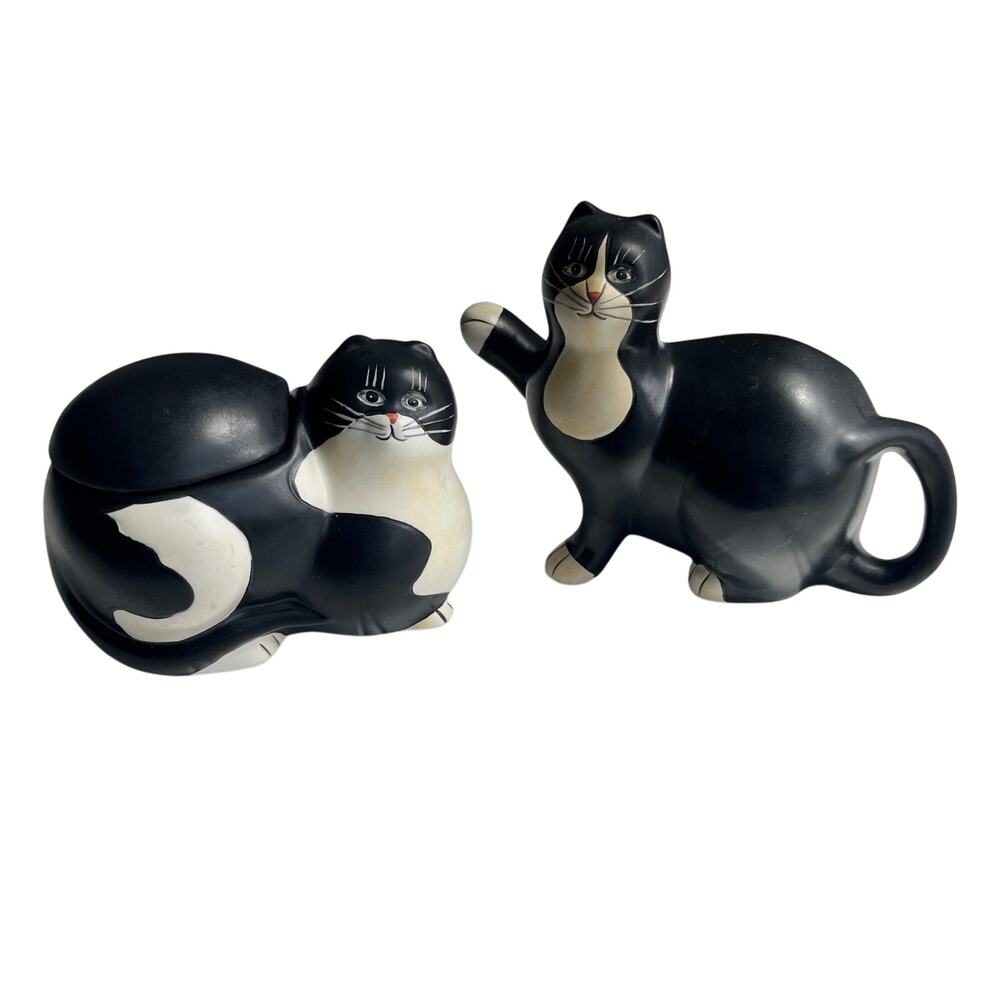 Vintage Black Cat Creamer & Sugar bowl set Sakura Warren Kimble Cottagecore